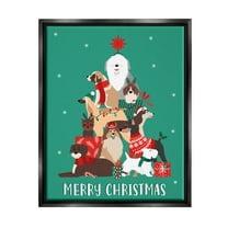Merry Christmas Happy Dog Gifts Holiday Graphic Art Jet Black Framed Art Print Wall Art