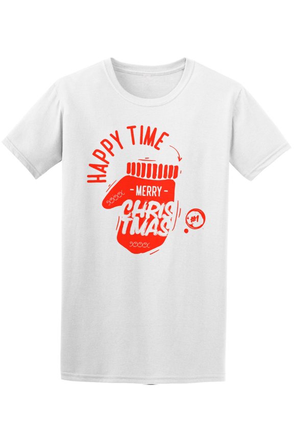 Merry Christmas Happy Mittens T-Shirt Men -Image by Shutterstock, Male Small