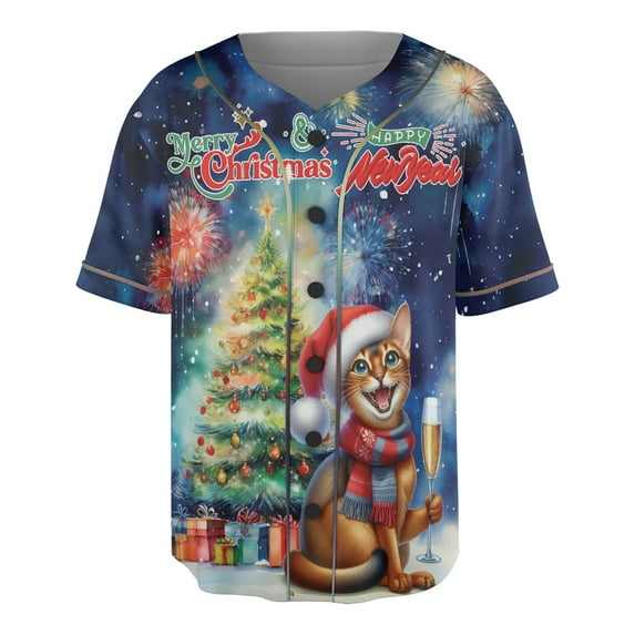 Merry Christmas and Happy New Year Santa Abyssinian Holiday Xmas Winter 2025 All Over Print 3D Baseball Shirt Cat Lover Kitten Owner Gifts Softball Sport - 00024