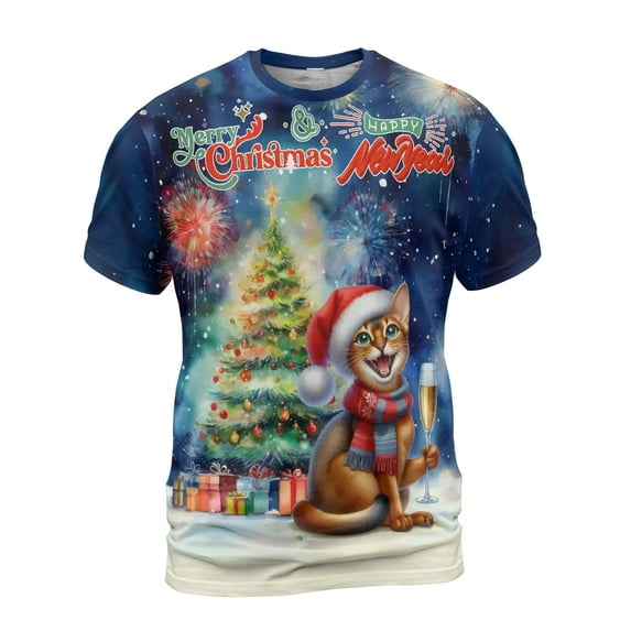 Merry Christmas and Happy New Year Santa Abyssinian Holiday Xmas Winter All Over Print 3D Shirt Unisex Merch Cat Lover Kitten Owner Gifts - 00024