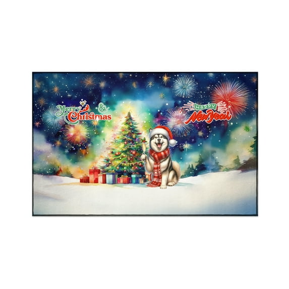 Merry Christmas and Happy New Year Santa Alaskan Malamute Holiday Xmas Winter Indoor Rug Alaska Mal Dog Lovers Gifts Carpet Living Bed Room Sofa Home Decor - 00024