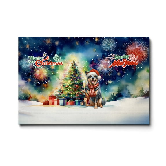 Merry Christmas and Happy New Year Santa Australian Cattle Dog Holiday Xmas Winter 2025 Horizontal Matte Canvas Poster Heeler Lover Gifts Wall Art Home Decor - 00024