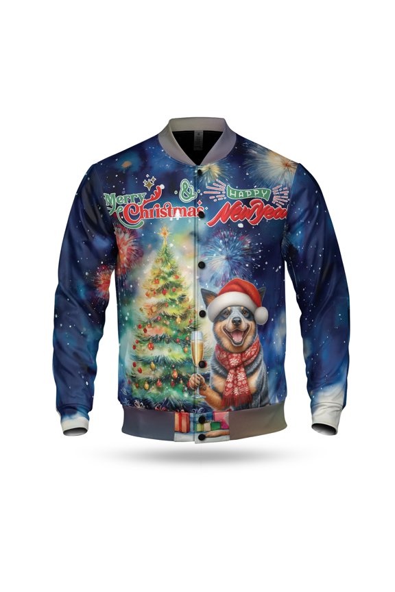 Merry Christmas and Happy New Year Santa Australian Cattle Dog Holiday Xmas Winter All Over Print 3D Baseball Jacket Heeler Lover Gifts Bomber Jacket Softball - 00024