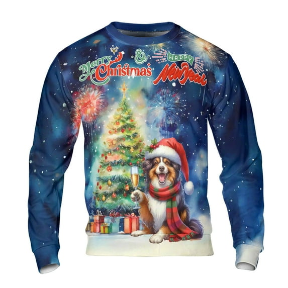 Merry Christmas and Happy New Year Santa Australian Shepherd Holiday Xmas Winter 2025 All Over Print 3D Sweatshirt Unisex Merch Aussie Dog Lover Gifts - 00024