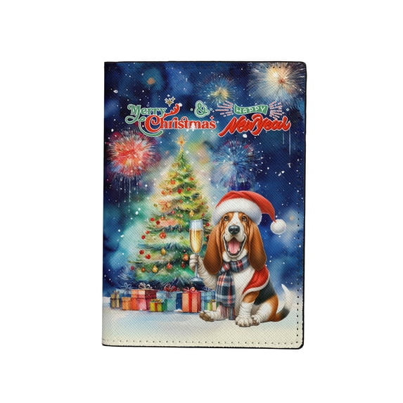 Merry Christmas and Happy New Year Santa Basset Hound Holiday Xmas Winter Travel Passport Wallet Bassets Dog Breed Lovers Gifts Idea PU Leather Passport Holder Cover - 00024