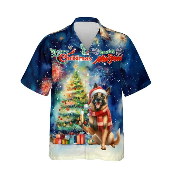 Merry Christmas and Happy New Year Santa Belgian Malinois Holiday Xmas Winter 2025 Hawaiian Shirt Breathable Summer Unisex Merch Sheepdog Dog Lover Gifts - 00024
