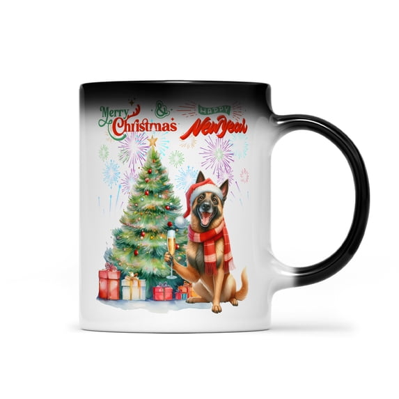Merry Christmas and Happy New Year Santa Belgian Malinois Holiday Xmas Winter Heat Color Changing Mug Sheepdog Dog Lover Gifts Magic Coffee Mug - 00024