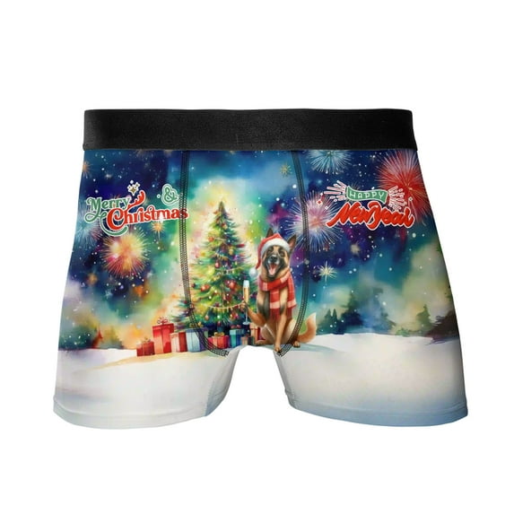 Merry Christmas and Happy New Year Santa Belgian Malinois Holiday Xmas Winter 2025 All Over Print Boxer Briefs Underwear for Men Dad Sheepdog Dog Lover Gifts - 00024