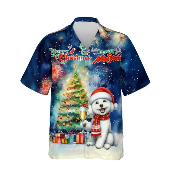 Merry Christmas and Happy New Year Santa Bichon Frise Holiday Xmas Winter 2025 Hawaiian Shirt Breathable Summer Unisex Merch Bichons Dog Lovers Gifts Idea - 00024