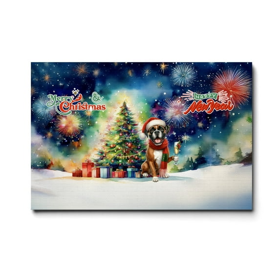 Merry Christmas and Happy New Year Santa Boxer Holiday Xmas Winter 2025 Horizontal Matte Canvas Poster Boxers Dog Lover Gifts Idea Wall Art Home Decor - 00024