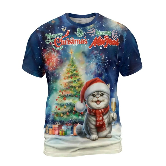 Merry Christmas and Happy New Year Santa British Shorthair Holiday Xmas Winter All Over Print 3D Shirt Unisex Merch Cat Lover Kitten Owner Gifts - 00024