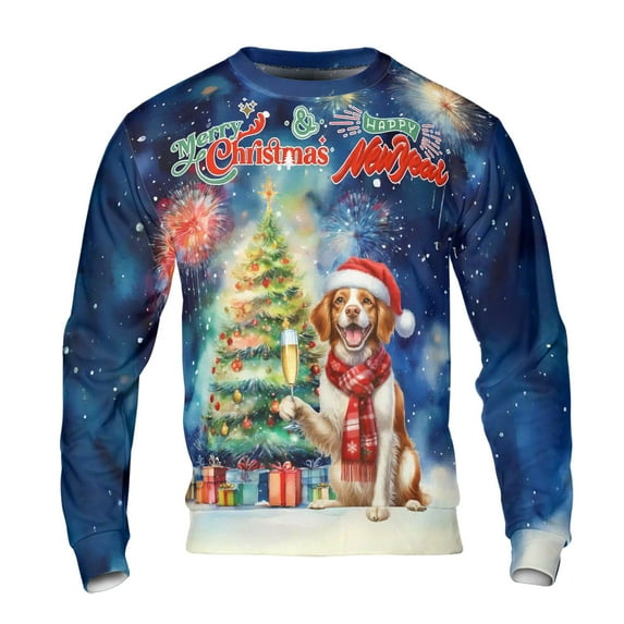 Merry Christmas and Happy New Year Santa Brittany Spaniel Holiday Xmas Winter 2025 All Over Print 3D Sweatshirt Unisex Merch Brittany Dog Lover Gifts Idea - 00024