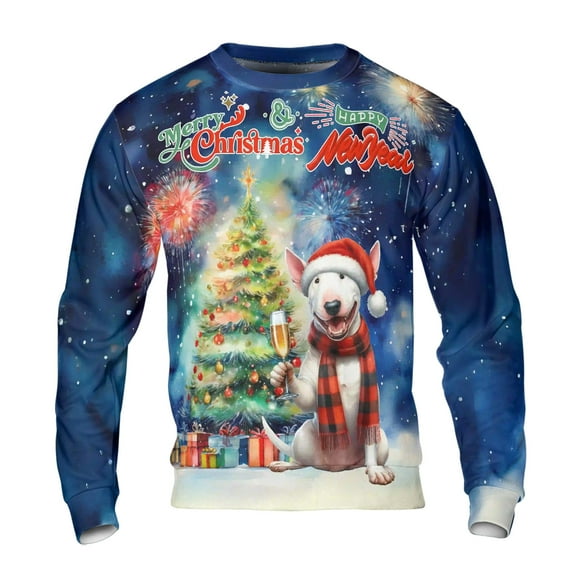 Merry Christmas and Happy New Year Santa Bull Terrier Holiday Xmas Winter 2025 All Over Print 3D Sweatshirt Unisex Merch Bully Dog Lovers Gifts Idea - 00024