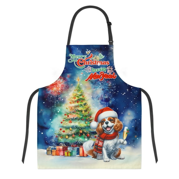Merry Christmas and Happy New Year Santa Cavalier King Charles Spaniel Holiday Xmas Winter Apron Dog Lover Gifts for Cooking Grilling Baking Painting Gardening - 00024