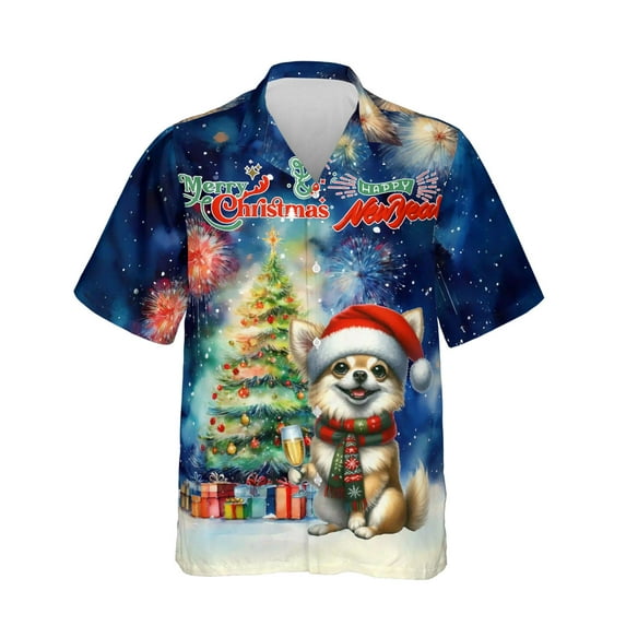 Merry Christmas and Happy New Year Santa Chihuahua Holiday Xmas Winter 2025 Hawaiian Shirt Breathable Summer Unisex Merch Dog Lover Gifts Idea - 00024