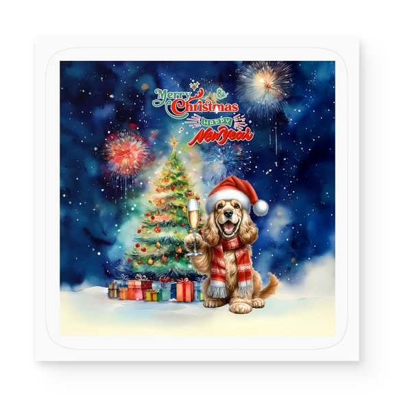 Merry Christmas and Happy New Year Santa Cocker Spaniel Holiday Xmas Winter 2025 Vinyl Sticker Cockers Dog Lover Gifts Waterproof Decal Art Decor - 00024