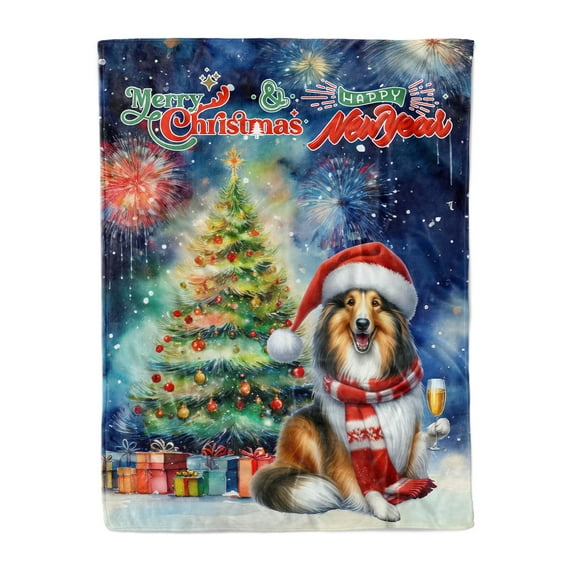 Merry Christmas and Happy New Year Santa Collie Holiday Xmas Winter 2025 Cozy Fleece Blanket Collie Dog Lover Gifts Idea Warm Soft Throw Blanket - 00024