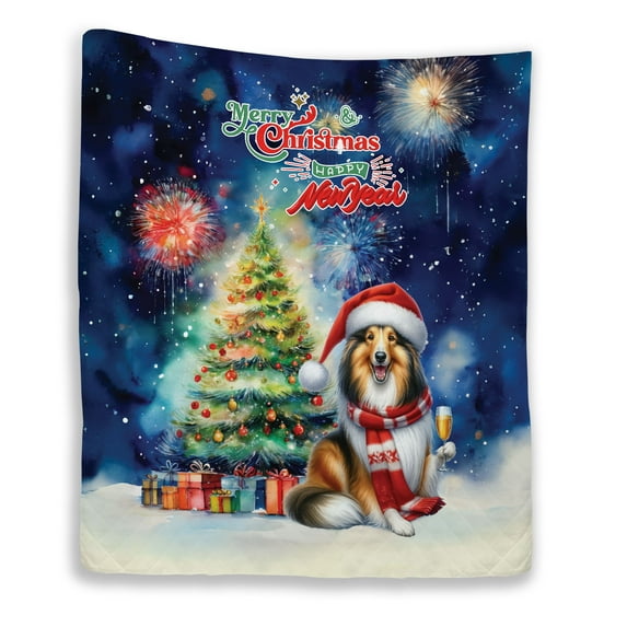 Merry Christmas and Happy New Year Santa Collie Holiday Xmas Winter 2025 Quilt Blanket Collie Dog Lover Gifts Idea Cozy Comforter Throw Blanket - 00024