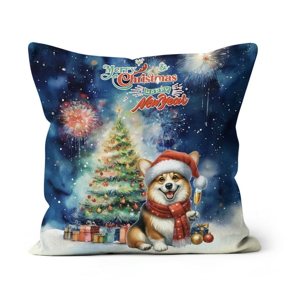 Merry Christmas and Happy New Year Santa Corgi Holiday Xmas Winter 2025 Pillow Cushion Double Sided Welsh Corgi Dog Lover Gifts Idea Throw Pillow - 00024