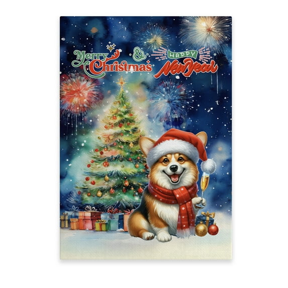 Merry Christmas and Happy New Year Santa Corgi Holiday Xmas Winter 2025 Vertical Matte Canvas Poster Welsh Corgi Dog Lover Gifts Idea Wall Art Home Decor - 00024
