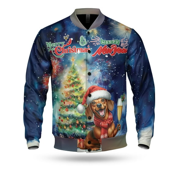 Merry Christmas and Happy New Year Santa Dachshund Holiday Xmas Winter All Over Print 3D Baseball Jacket Wiener Dog Lover Gifts Idea Bomber Jacket Softball - 00024