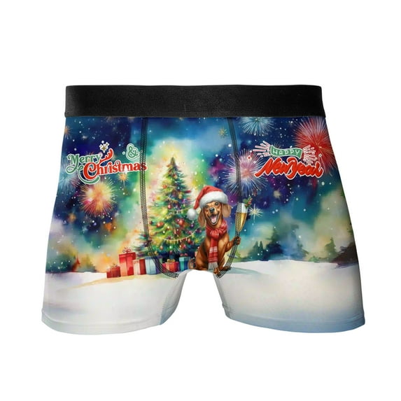 Merry Christmas and Happy New Year Santa Dachshund Holiday Xmas Winter 2025 All Over Print Boxer Briefs Underwear for Men Dad Wiener Dog Lover Gifts Idea - 00024