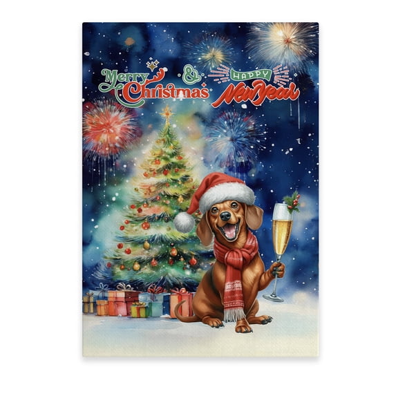 Merry Christmas and Happy New Year Santa Dachshund Holiday Xmas Winter 2025 Vertical Matte Canvas Poster Wiener Dog Lover Gifts Idea Wall Art Home Decor - 00024