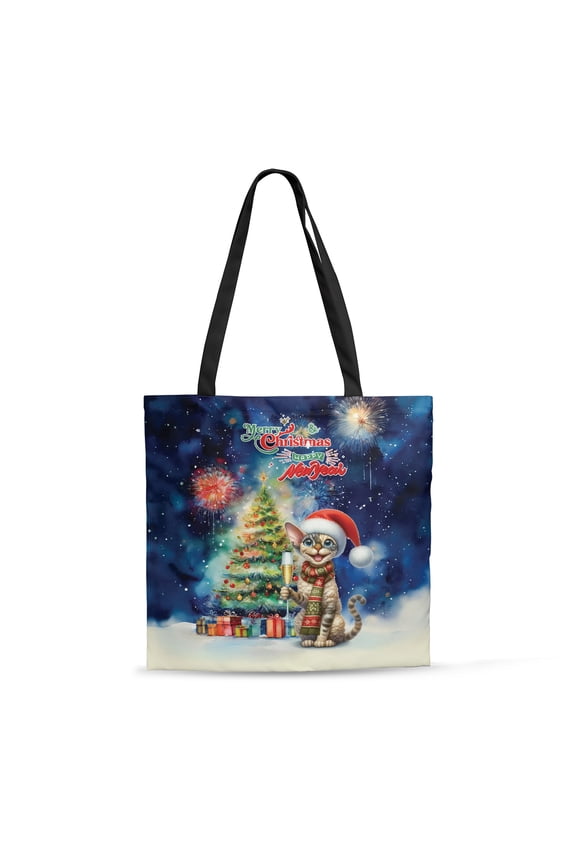 Merry Christmas and Happy New Year Santa Devon Rex Holiday Xmas Winter All Over Print 3D Canvas Tote Bag Cat Lover Kitten Owner Gifts Reusable Handbag - 00024