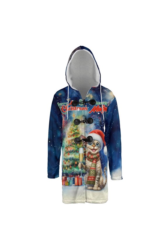 Merry Christmas and Happy New Year Santa Devon Rex Holiday Xmas Winter All Over Print 3D Hooded Duffle Toggle Coat Cat Lover Kitten Owner Gifts - 00024