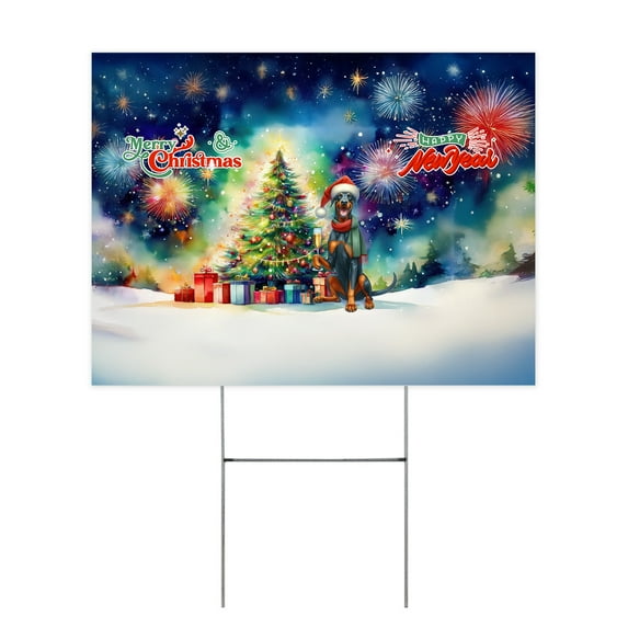 Merry Christmas and Happy New Year Santa Doberman Pinscher Holiday Xmas Winter Yard Sign Doberman Dog Lover Gifts Outdoor Home Lawn Garden Porch Decor - 00024