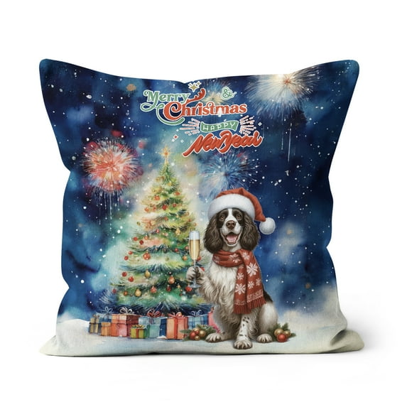 Merry Christmas and Happy New Year Santa English Springer Spaniel Holiday Xmas Winter 2025 Pillow Cushion Double Sided Springers Dog Lover Gifts Throw Pillow - 00024