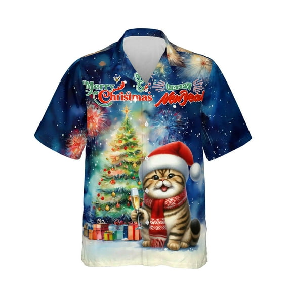 Merry Christmas and Happy New Year Santa Exotic Shorthair Holiday Xmas Winter 2025 Hawaiian Shirt Breathable Summer Unisex Merch Cat Lover Kitten Owner Gifts - 00024