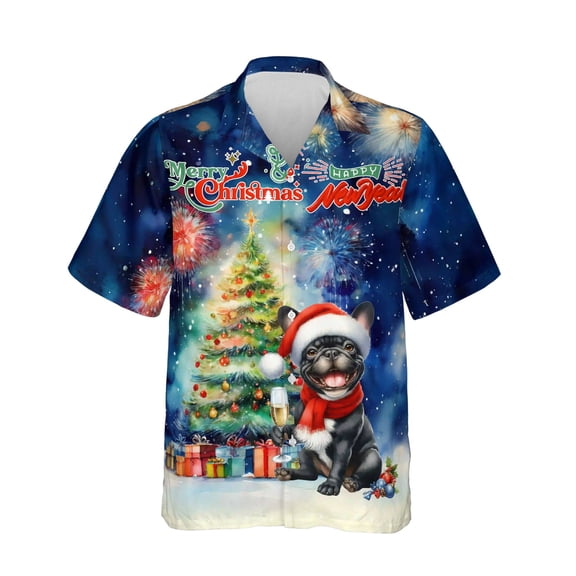 Merry Christmas and Happy New Year Santa French Bulldog Holiday Xmas Winter 2025 Hawaiian Shirt Breathable Summer Unisex Merch Dog Lover Gifts - 00024