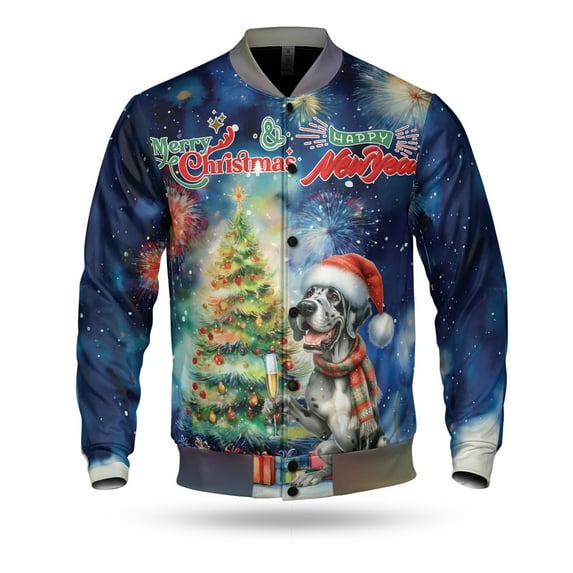 Merry Christmas and Happy New Year Santa Great Dane Holiday Xmas Winter All Over Print 3D Baseball Jacket Danes Dog Lover Gifts Bomber Jacket Softball - 00024