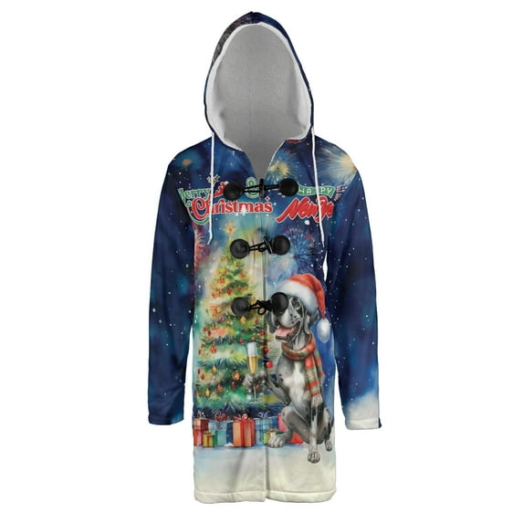 Merry Christmas and Happy New Year Santa Great Dane Holiday Xmas Winter All Over Print 3D Hooded Duffle Toggle Coat Danes Dog Lover Gifts - 00024