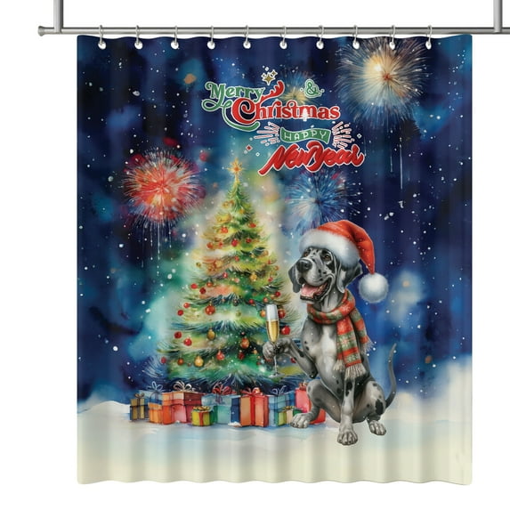 Merry Christmas and Happy New Year Santa Great Dane Holiday Xmas Winter 2025 Shower Curtain Danes Dog Lover Gifts Waterproof Bathroom Bathtub Curtain - 00024