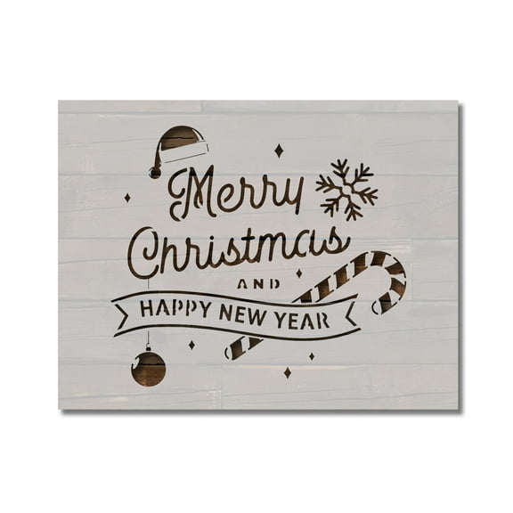 Merry Christmas Happy New Year Santa Hat Snow Flakes Stencil Template Reusable 8.5 x 11 Inches for Painting on Walls, Wood, Arts and Crafts by Stencilville