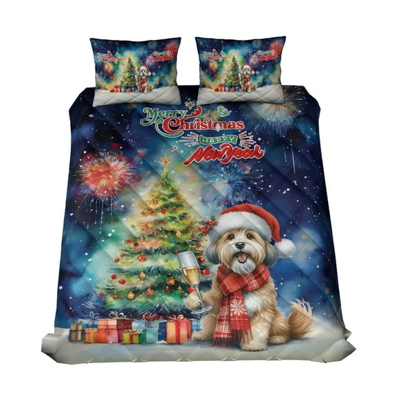 Merry Christmas and Happy New Year Santa Havanese Holiday Xmas Winter 2025 Quilt Bedding Set Havanese Dog Lover Gifts Idea 1 Blanket Bed Cover 2 Pillowcases - 00024