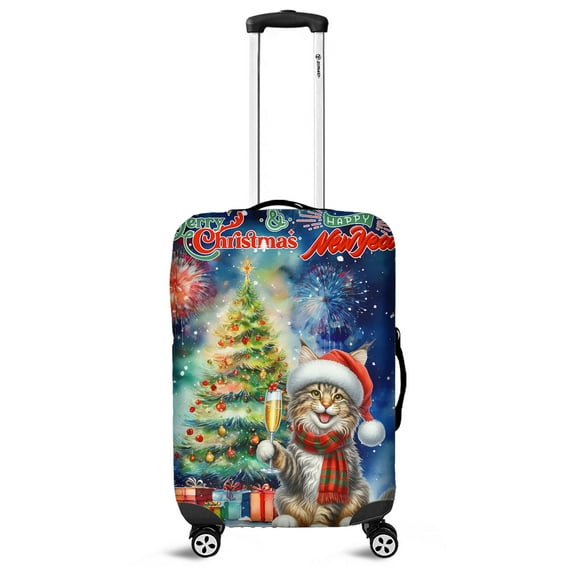 Merry Christmas and Happy New Year Santa Maine Coon Holiday Xmas Winter Travel Luggage Cover Cat Lover Kitten Owner Gifts Suitcase Dust Protective Decor - 00024