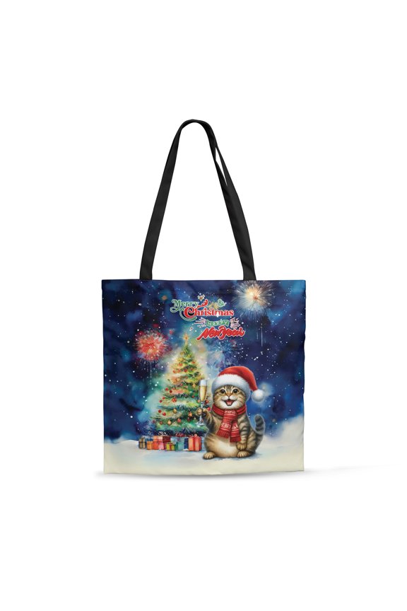Merry Christmas and Happy New Year Santa Manx Holiday Xmas Winter All Over Print 3D Canvas Tote Bag Cat Lover Kitten Owner Gifts Reusable Handbag - 00024