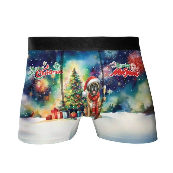 Merry Christmas and Happy New Year Santa Mastiff Holiday Xmas Winter 2025 All Over Print Boxer Briefs Underwear for Men Dad Mastiffs Dog Lover Gifts Idea - 00024