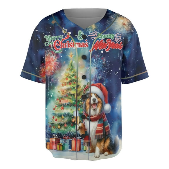 Merry Christmas and Happy New Year Santa Miniature American Shepherd Holiday Xmas Winter All Over Print 3D Baseball Shirt MAS Dog Lover Gifts Softball Sport - 00024