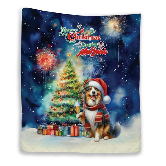 Merry Christmas and Happy New Year Santa Miniature American Shepherd Holiday Xmas Winter 2025 Quilt Blanket MAS Dog Lover Gifts Cozy Comforter Throw Blanket - 00024