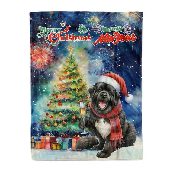 Merry Christmas and Happy New Year Santa Newfoundland Holiday Xmas Winter 2025 Cozy Fleece Blanket Newfie Dog Lover Gifts Warm Soft Throw Blanket - 00024