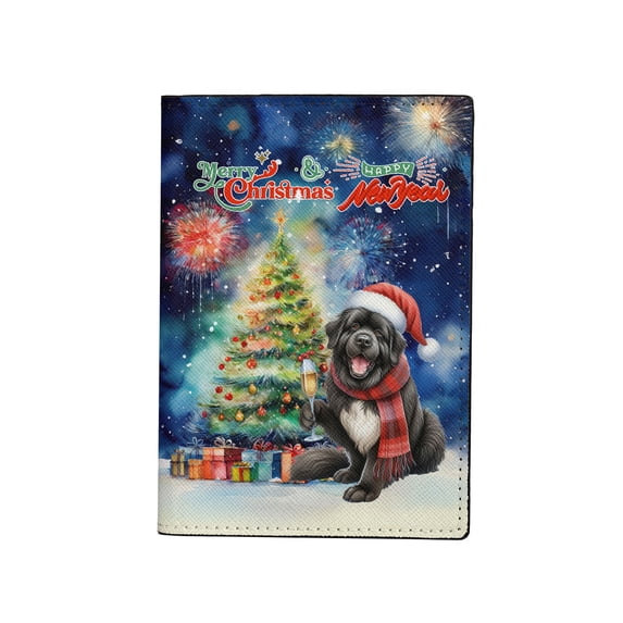 Merry Christmas and Happy New Year Santa Newfoundland Holiday Xmas Winter Travel Passport Wallet Newfie Dog Lover Gifts PU Leather Passport Holder Cover - 00024
