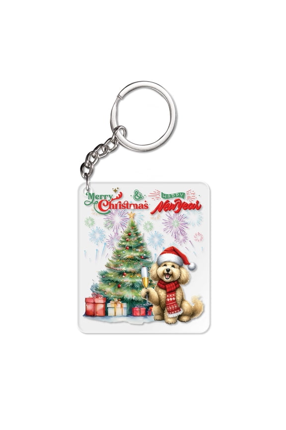 Merry Christmas and Happy New Year Santa Poodle Holiday Xmas Winter 2025 Acrylic Keychain Poodles Dog Lover Gifts Idea Collar Charm Tag Keyring - 00024