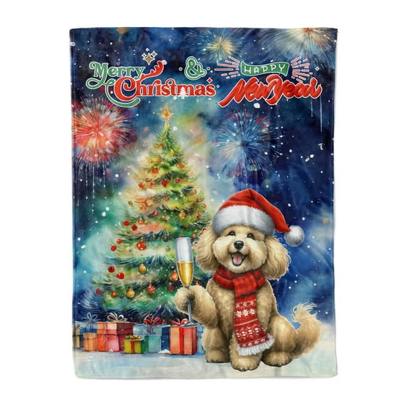 Merry Christmas and Happy New Year Santa Poodle Holiday Xmas Winter 2025 Cozy Fleece Blanket Poodles Dog Lover Gifts Idea Warm Soft Throw Blanket - 00024