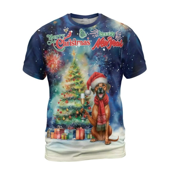 Merry Christmas and Happy New Year Santa Rhodesian Ridgeback Holiday Xmas Winter 2025 All Over Print 3D Shirt Unisex Merch Ridgebacks Dog Lover Gifts - 00024