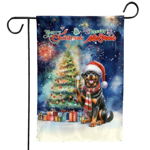 Merry Christmas and Happy New Year Santa Rottweiler Holiday Xmas Winter 2025 Garden Flag 12x18in Double Sided Rottie Dog Lover Gifts Idea Outdoor Decor - 00024