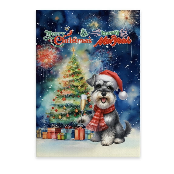 Merry Christmas and Happy New Year Santa Schnauzer Holiday Xmas Winter 2025 Vertical Matte Canvas Poster Miniature Schnauzer Dog Lover Wall Art Home Decor - 00024